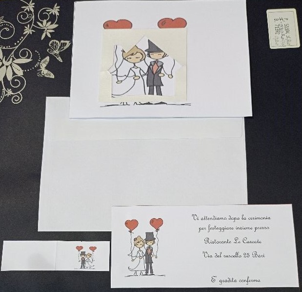 Partecipazioni Matrimonio - Partecipazione Sposi con palloncini a cuore stampata