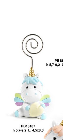 Segnaposto Battesimo Milano - Unicorno spiritoso/cuore celeste memoclip