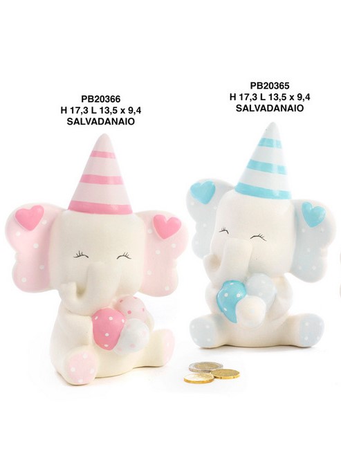 Bomboniere Battesimo Lazio - Salvadanaio elefante con cappello rosa