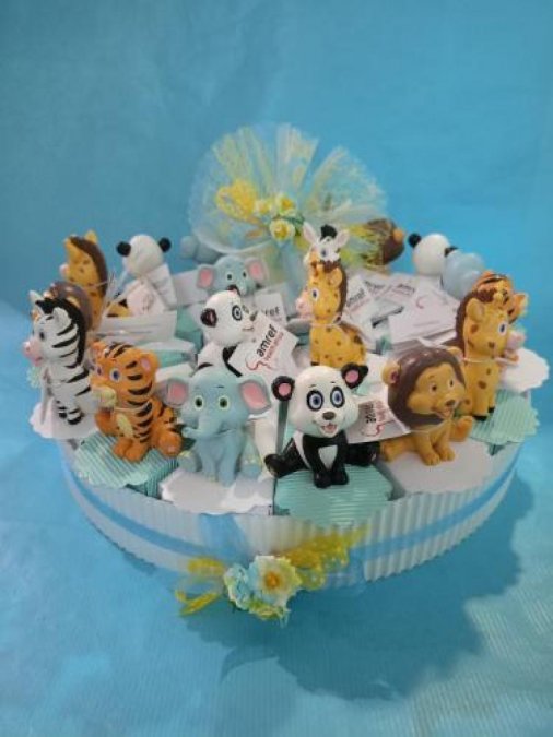 Bomboniere Battesimo - Torta animaletti giungla spiritosi solidali