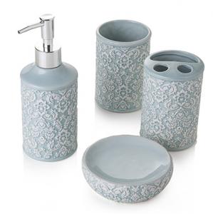 Regali Puglia - Set Bagno turchese composto da 4 pezzi in ceramica