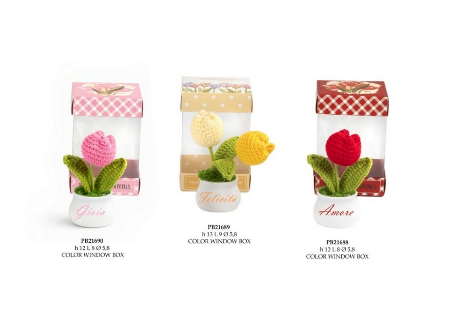 Bomboniere Comunione. Vasetto tulipani gialli lavorato a maglia